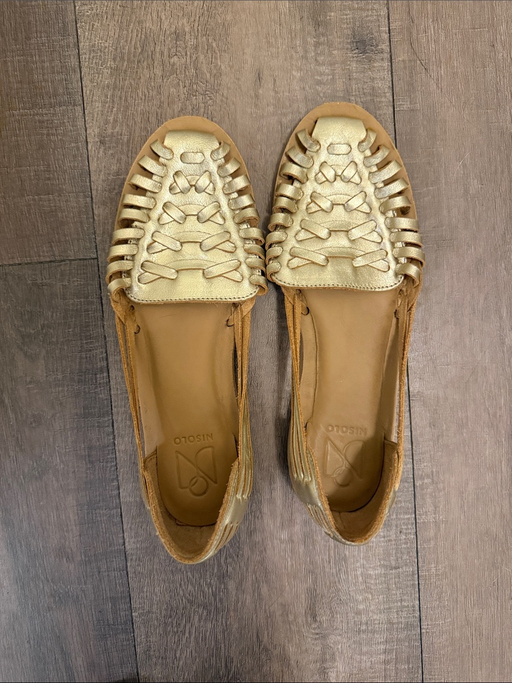 Nisolo Metallic Gold Woven Leather Flats